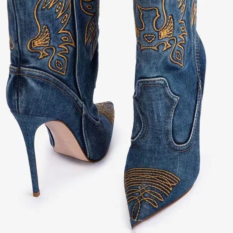 Women's Fashion Western Denim Style High-heel Boots Viralgem Store