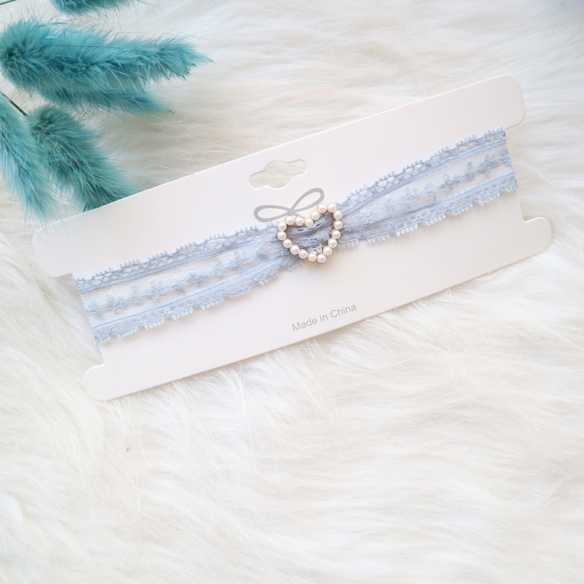 Sweet Accessory Gray Blue Lace Ribbon Pearl Choker Necklace Viralgem Store