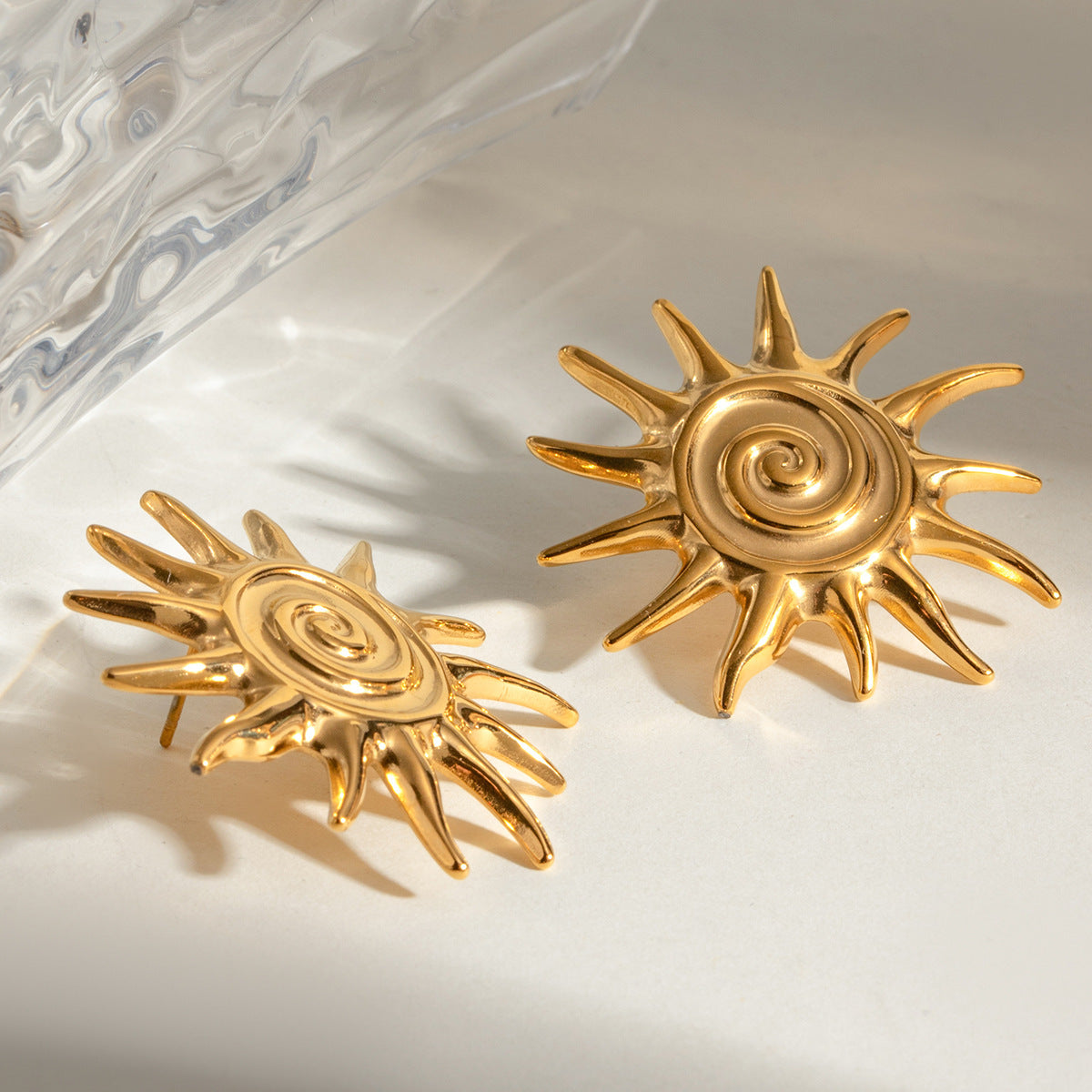 Stainless Steel Thread Sun Flower Ear Studs Niche Retro