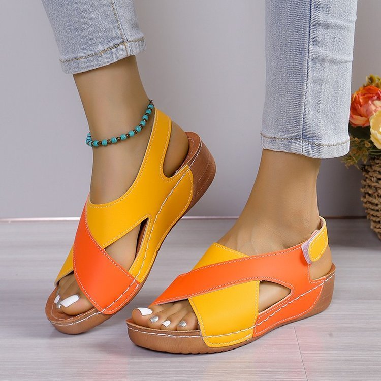 Summer Wedges Sandals With Colorblock Cross-strap Design Casual Thick-soled Roman Shoes For Women Viralgem Store