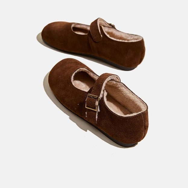 Suede Fleece-lined Casual Flat Shoes With Grandma Shoes