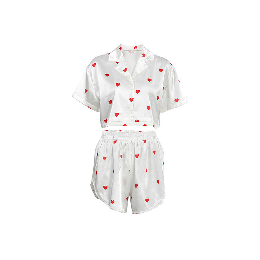 Women's Silk-like Heart Printing Pajamas Two-piece Set Viralgem Store