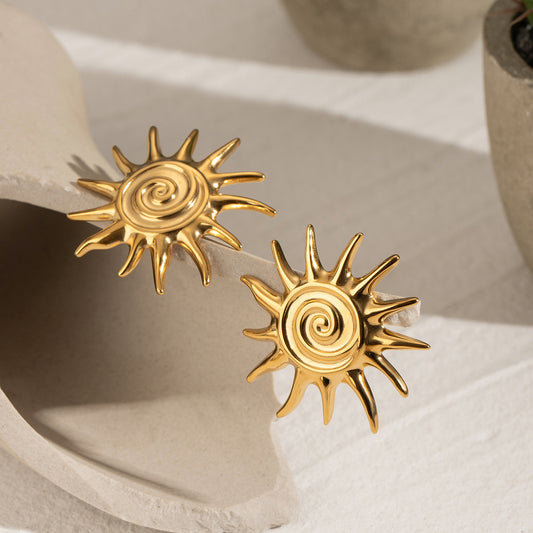 Stainless Steel Thread Sun Flower Ear Studs Niche Retro