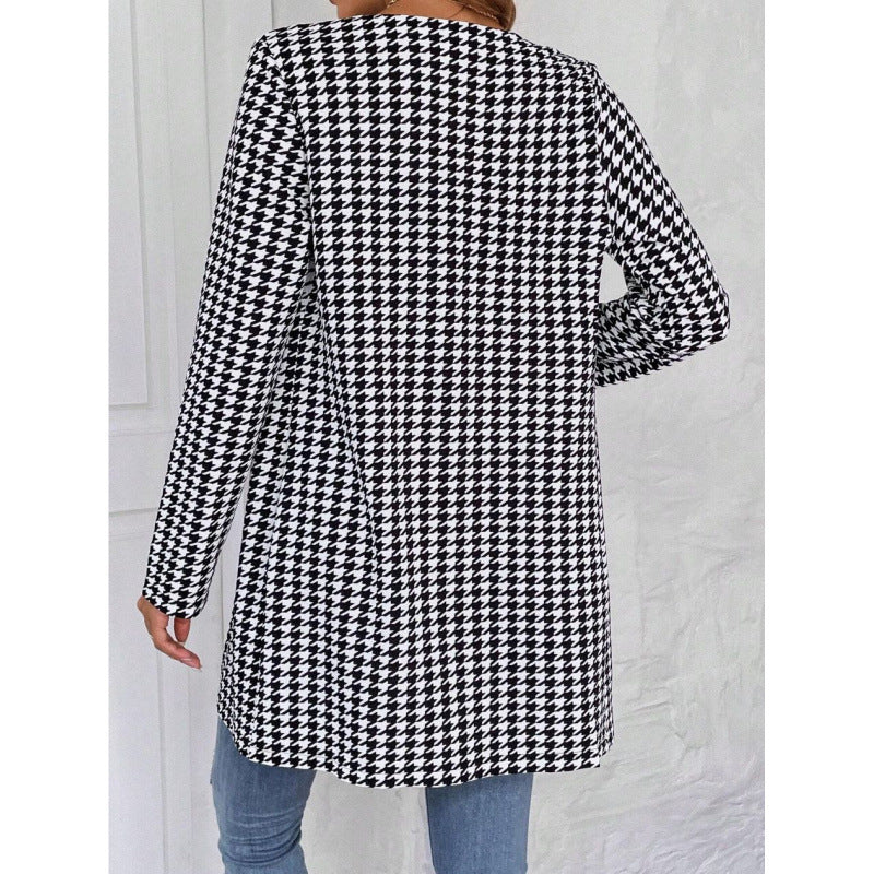 Women's Clothing Houndstooth Long Coat Viralgem Store