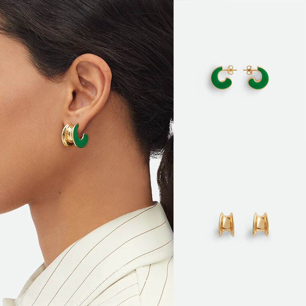 Stainless Steel 18K Gold C- Shaped Ear Studs Dripping Oil