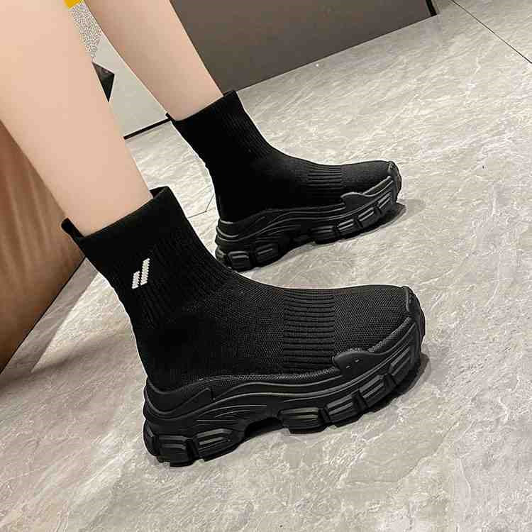 Spring And Autumn Fashion Thick Soled Height Increasing Flyknit Elastic Boots
