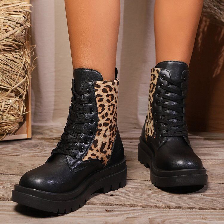 Women's Plus Size Leopard Splicing Martin Boots Viralgem Store