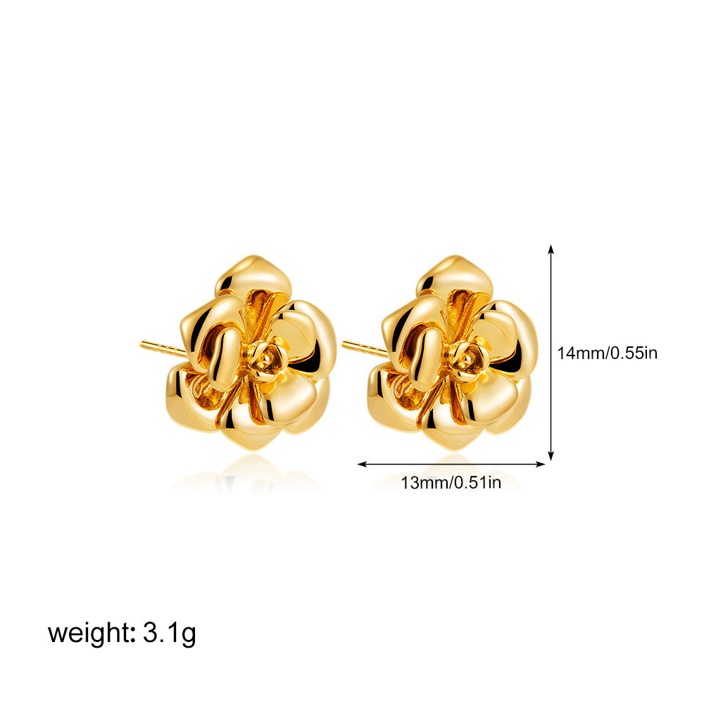 Stainless Steel 18K Gold Camellia Stud Earrings Retro Viralgem Store
