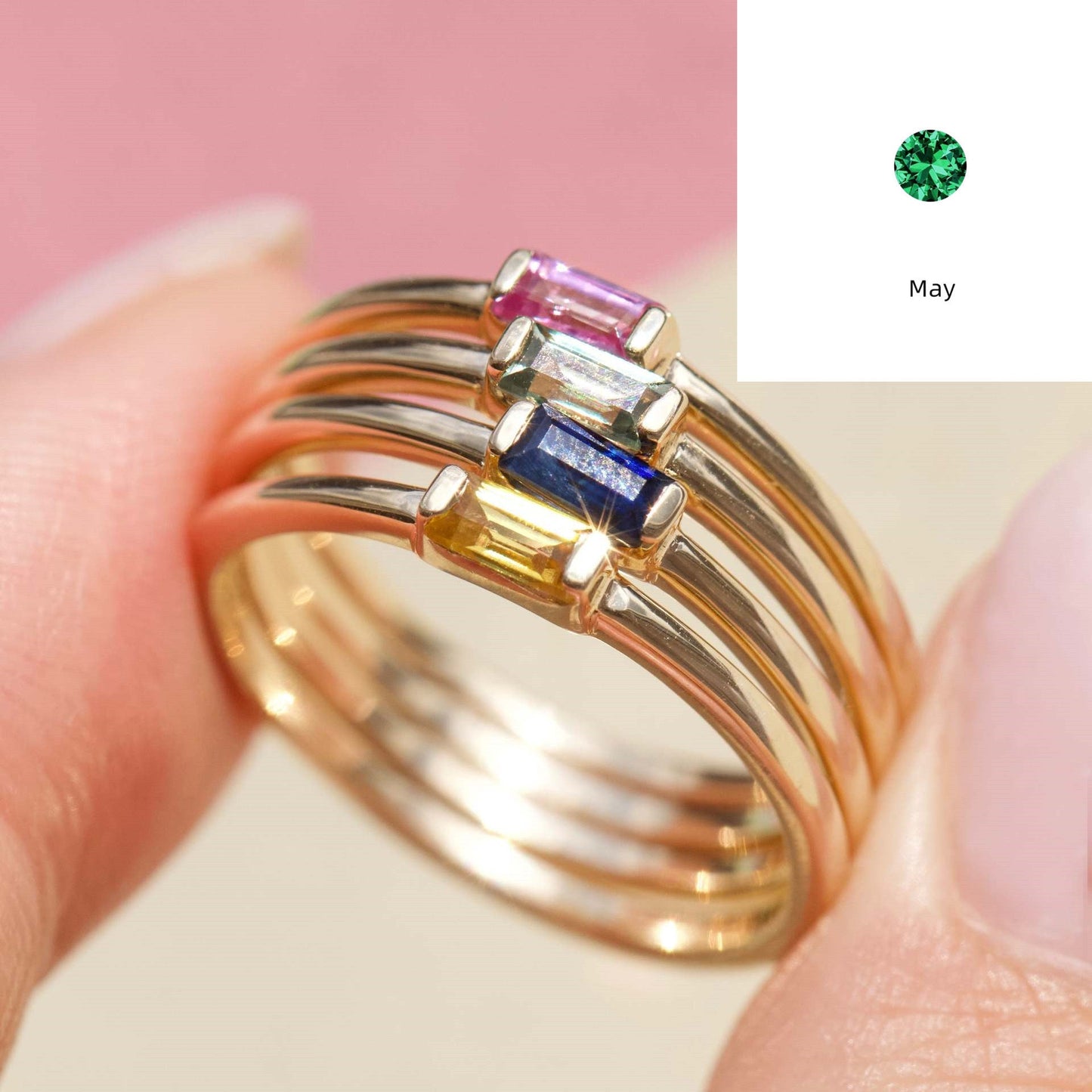 Advanced 12yue Lucky Stone Birthstone Square Diamond Ring Viralgem Store