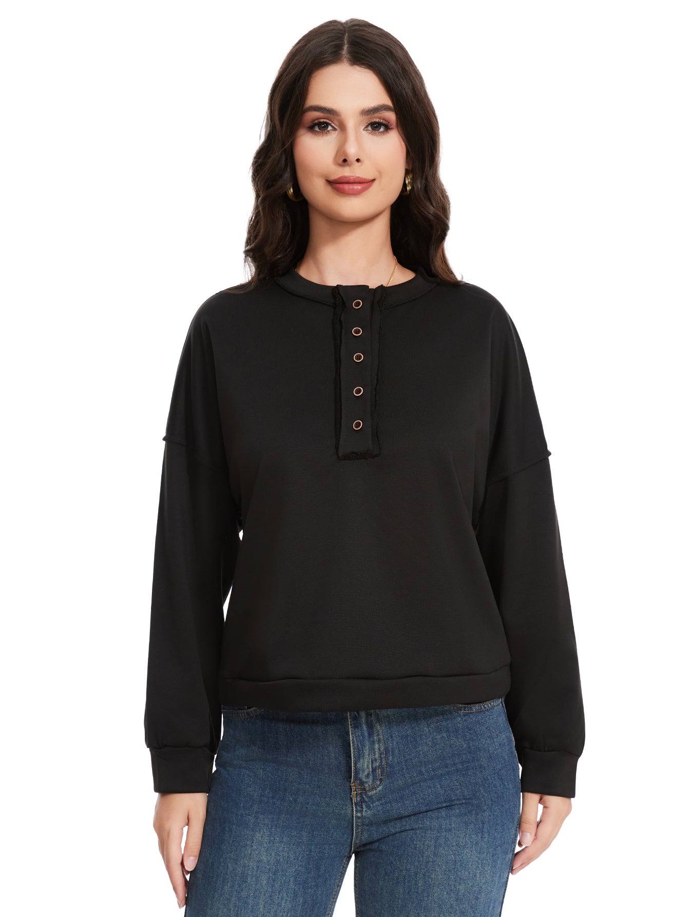 Women's Long Sleeved Button Solid Color Hoodie