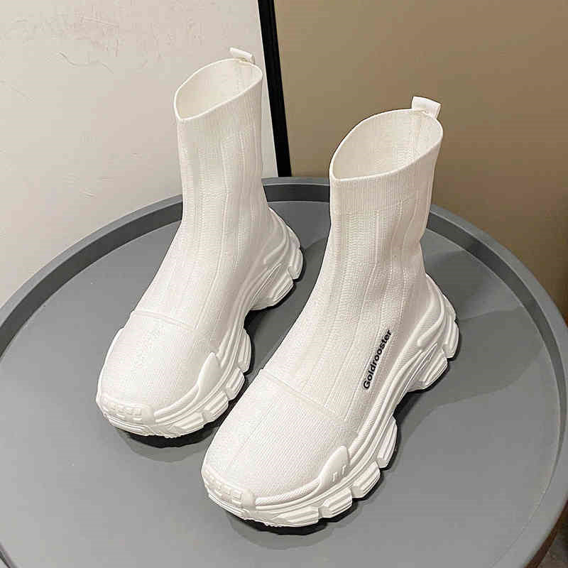 Spring And Autumn Fashion Thick Soled Height Increasing Flyknit Elastic Boots