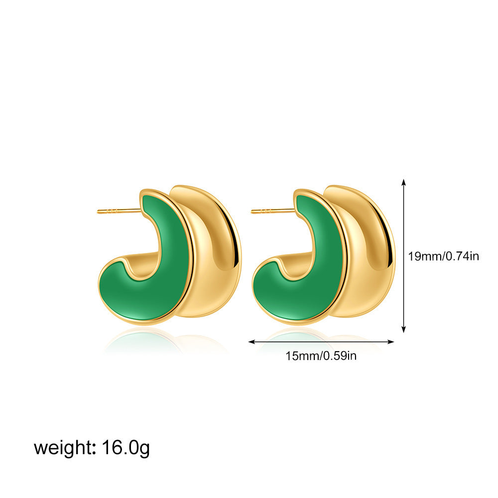 Stainless Steel 18K Gold C- Shaped Ear Studs Dripping Oil