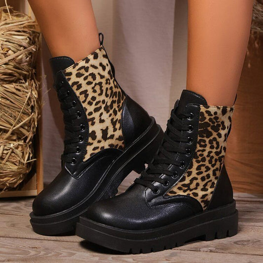 Women's Plus Size Leopard Splicing Martin Boots Viralgem Store
