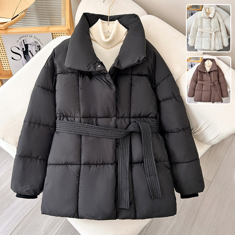Warm Lapel Plaid Coat With Belt Design Fashion Casual Thick Jacket Fall And Winter Women's Clothing Viralgem Store