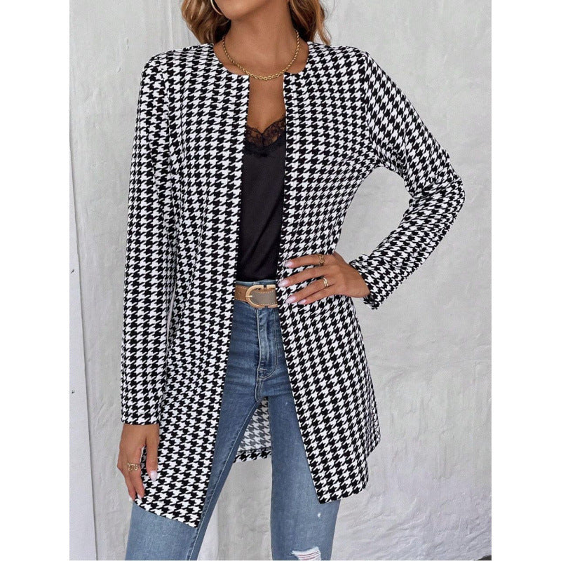 Women's Clothing Houndstooth Long Coat Viralgem Store