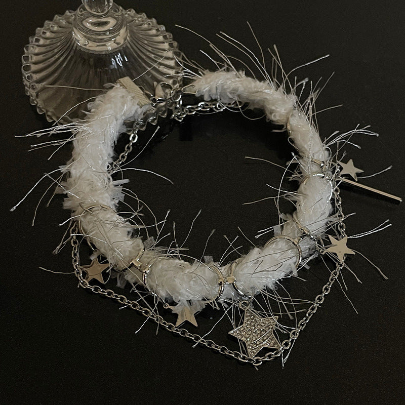 White Plush Choker XINGX Double Layer Necklace