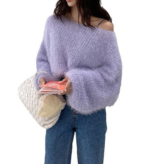 Women's Round Neck Pullover Puff Sleeve Sweater Younger Knitwear Outer Wear Viralgem Store