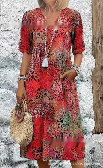 Summer V-neck Casual Holiday Pocket Dress Homewear Viralgem Store