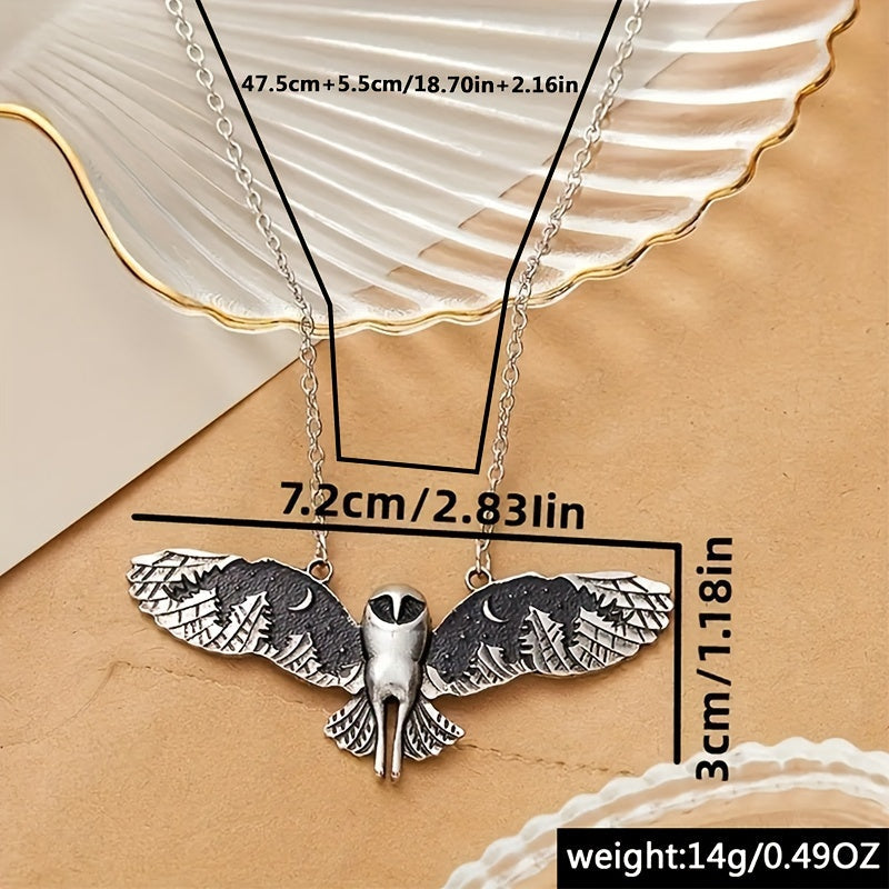 Women's Vintage Animal Totem Necklace - Silvery Owl Pendant with Moon Phase Art, Zinc Alloy Jewelry | Unique Witch Design | Perfect Gift for Ladies Freshlook Styles