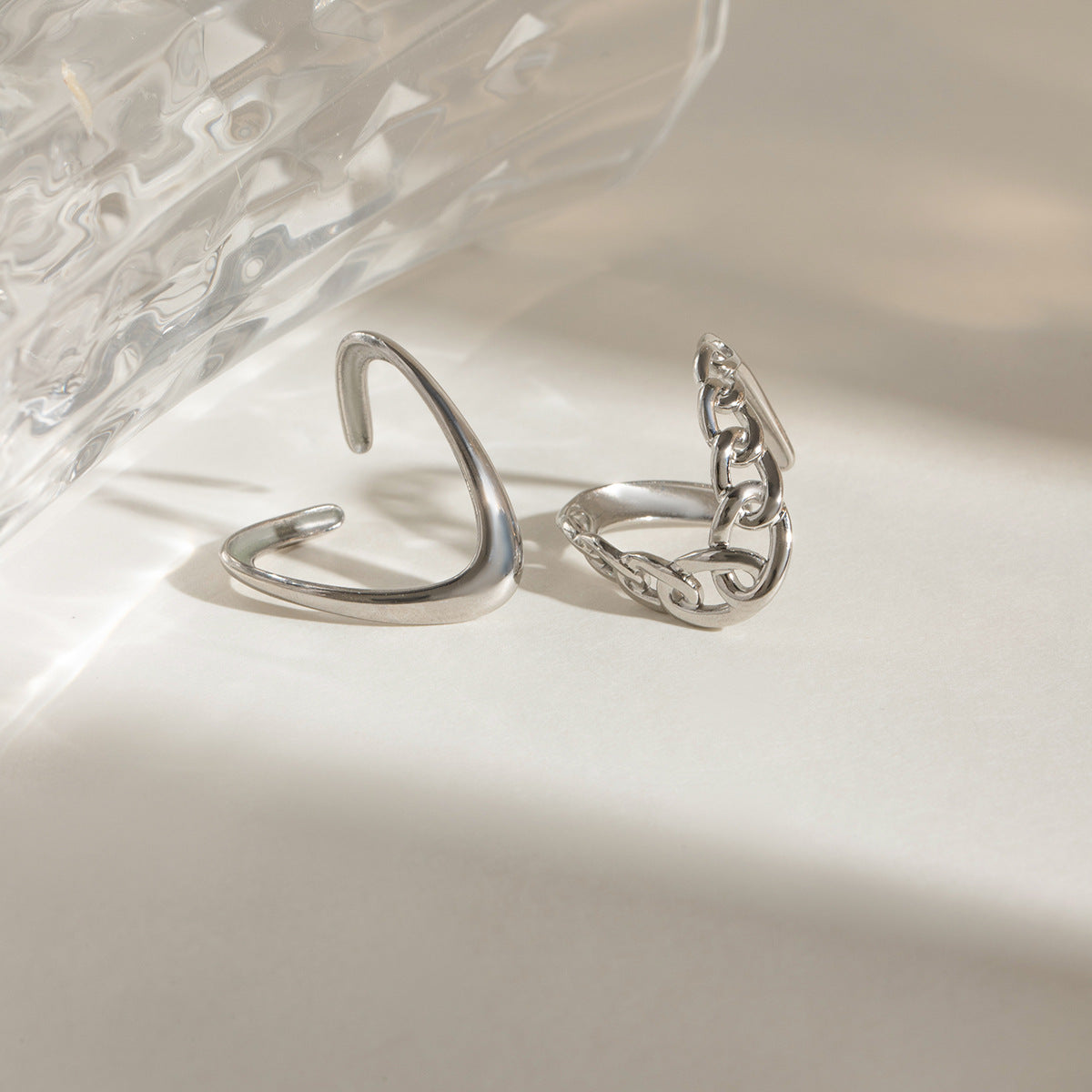 Stainless Steel Glossy Line Adjustable Opening Ring