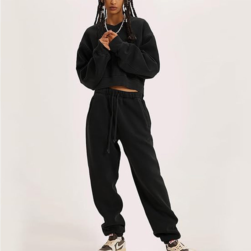 Women's V-neck Long-sleeved Midriff Outfit Sweatshirt Lace-up Sports Trousers Viralgem Store