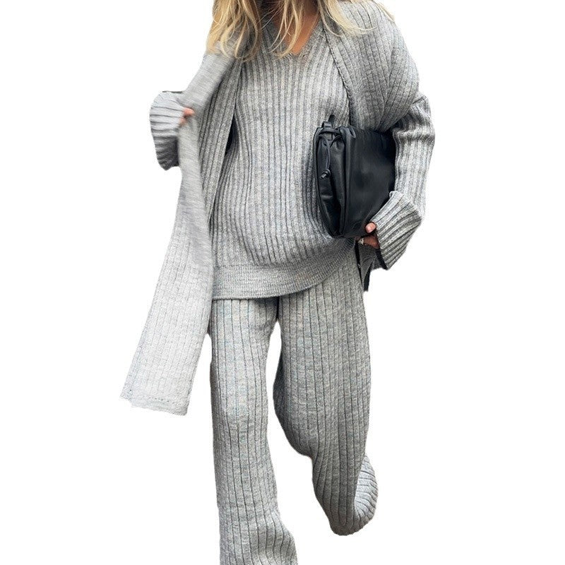 All-match V-neck Long-sleeved Sweater Trousers Suit With Scarf Viralgem Store
