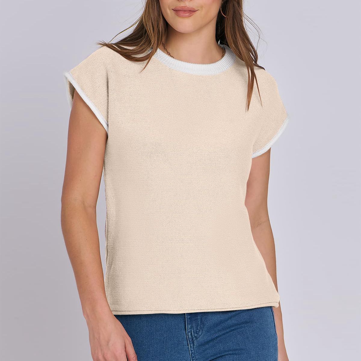 Women's Round Neck Knitted Top Casual Striped Contrast Color Sweater Viralgem Store