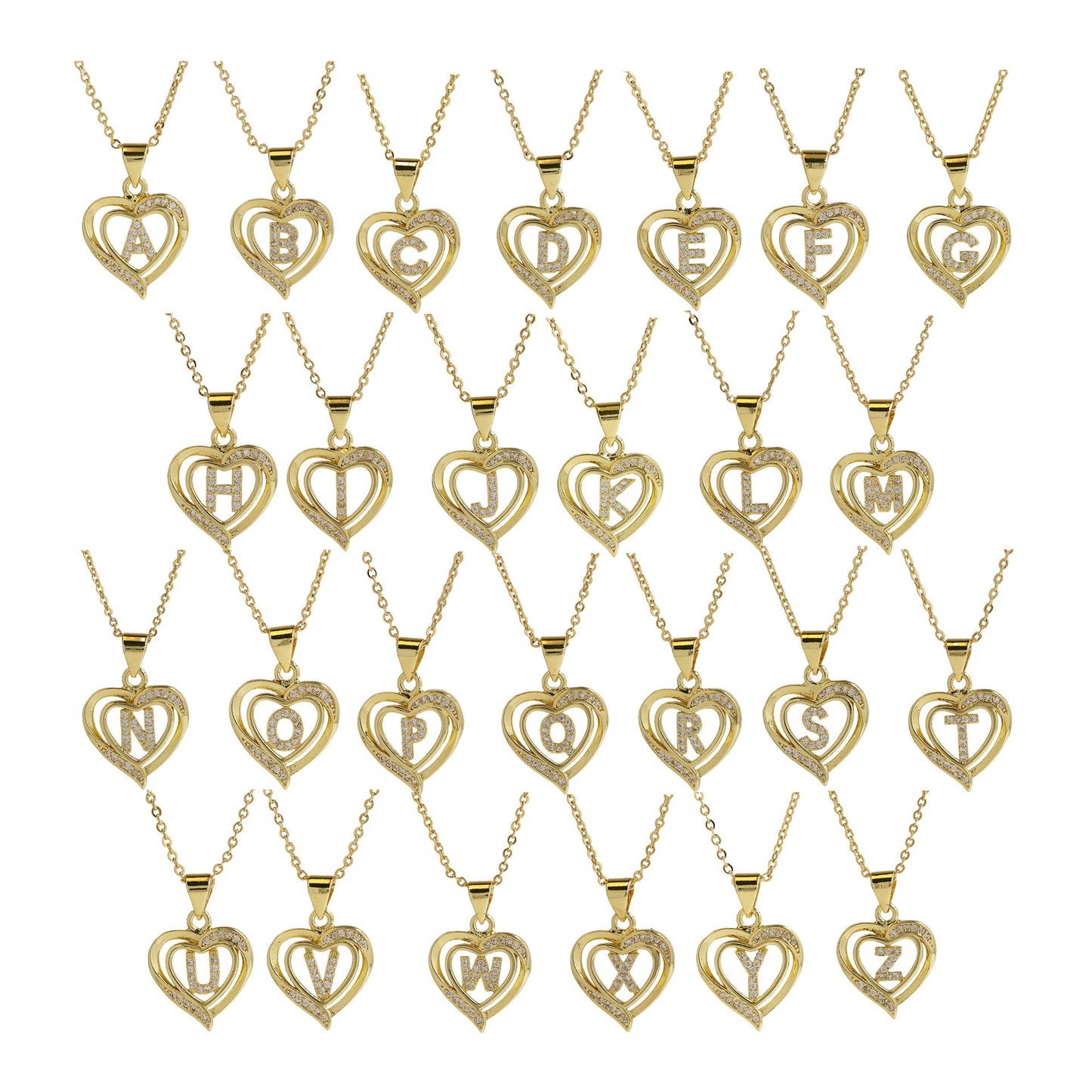18K Brass Peach Heart 26 English Letters Necklace