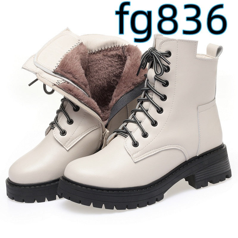 Women's Round Toe Cotton-padded Side Zipper Low Heel Casual Cowhide Shoes Viralgem Store