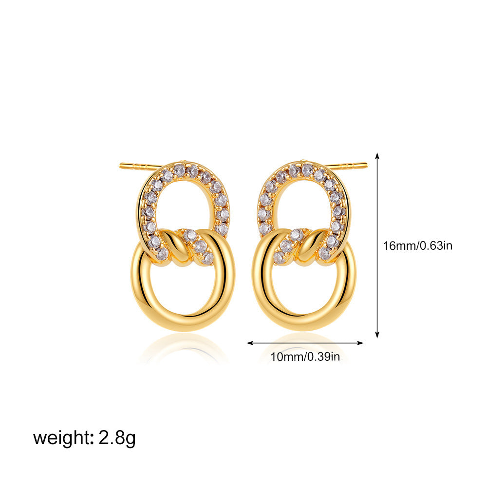 18K Gold Double D Ring Micro Inlaid Zircon Bends And Hitches Stud Earrings Viralgem Store