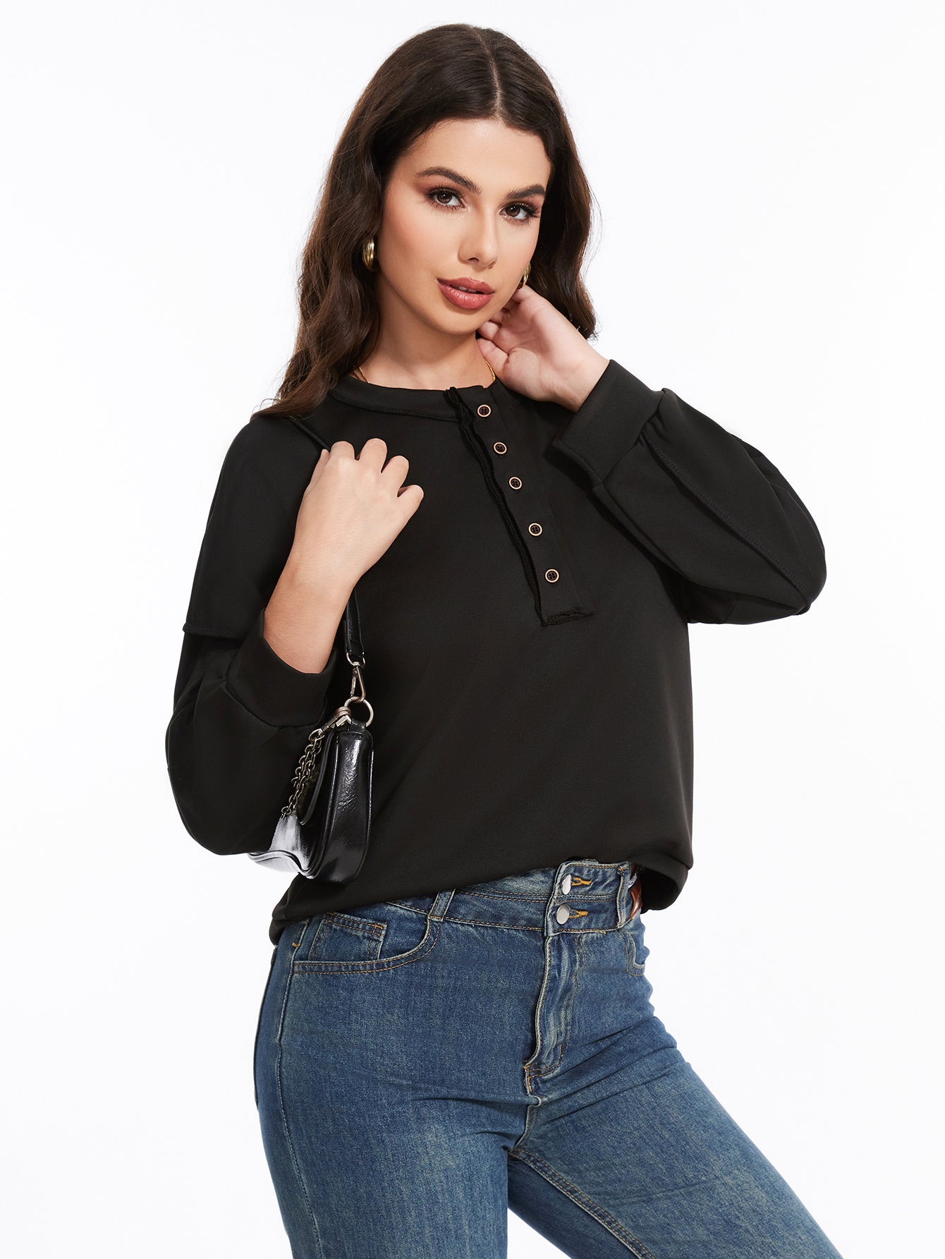 Women's Long Sleeved Button Solid Color Hoodie