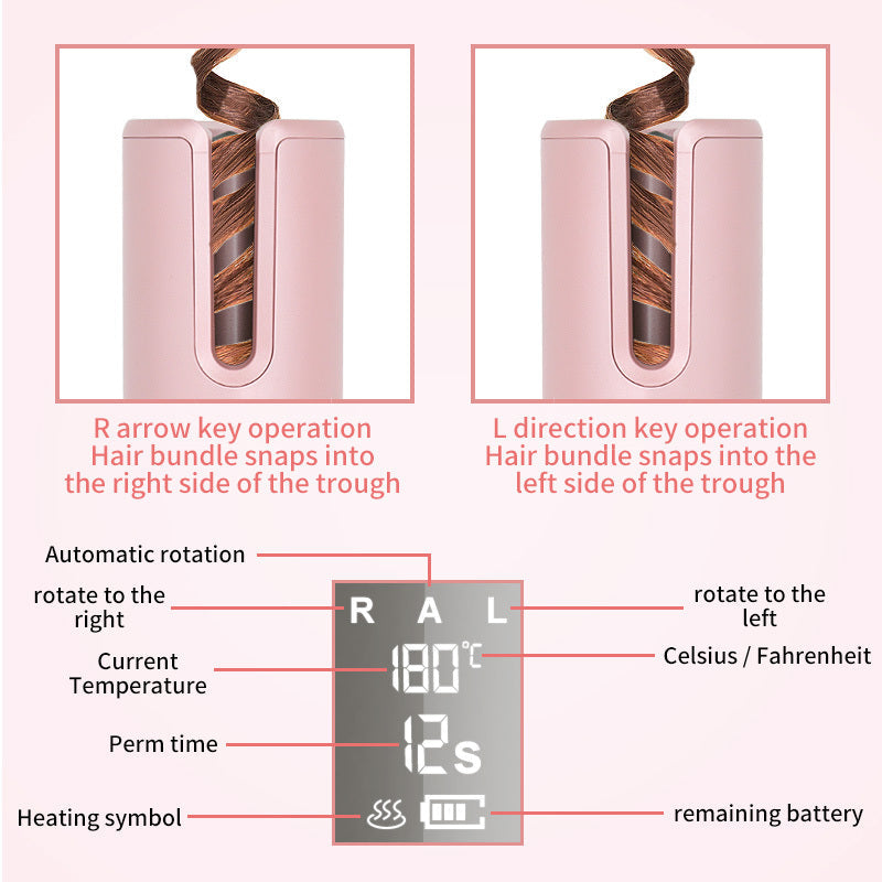 Wireless Automatic Curler USB  LCD Screen Ceramic Heating Anti-perm Curler Viralgem Store