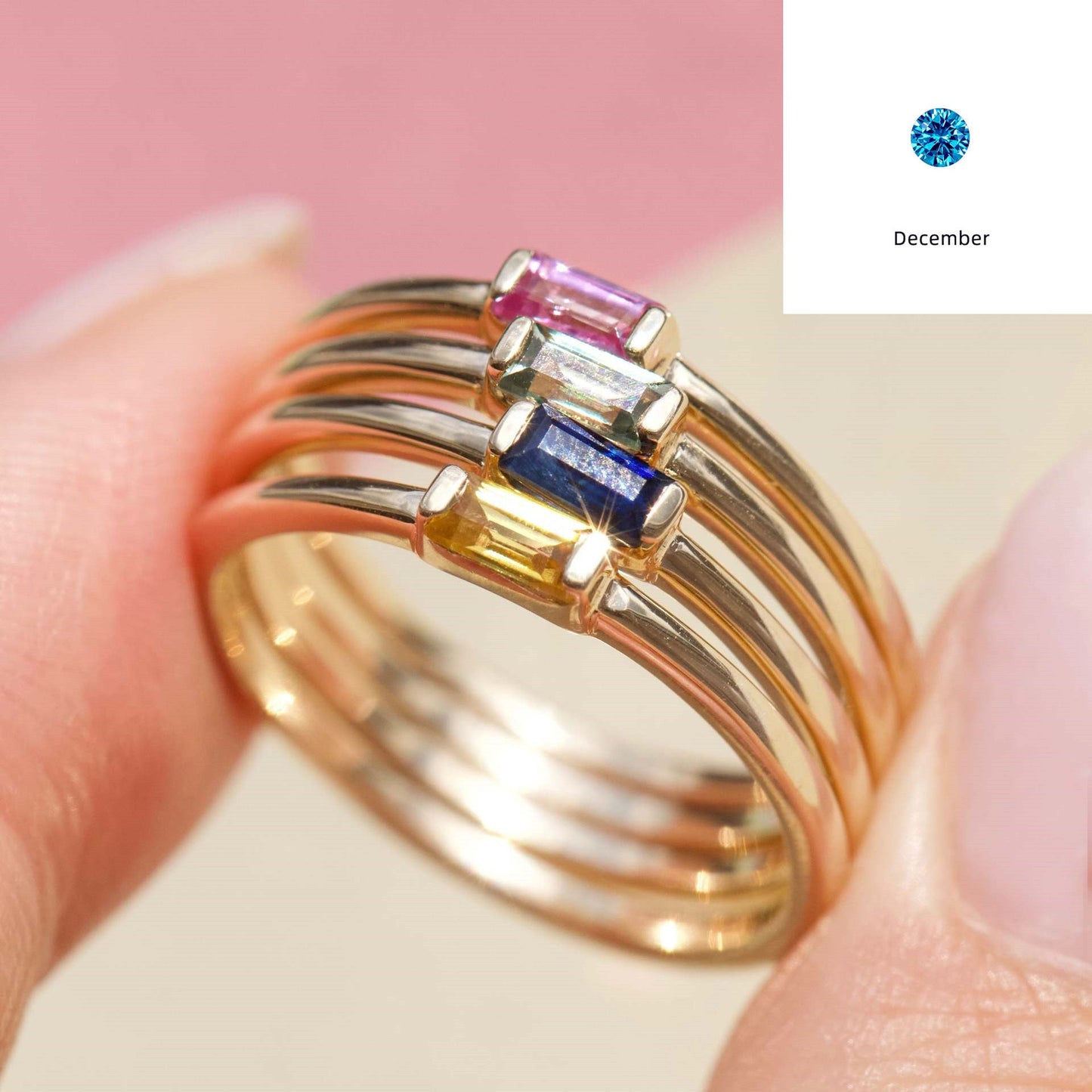 Advanced 12yue Lucky Stone Birthstone Square Diamond Ring Viralgem Store