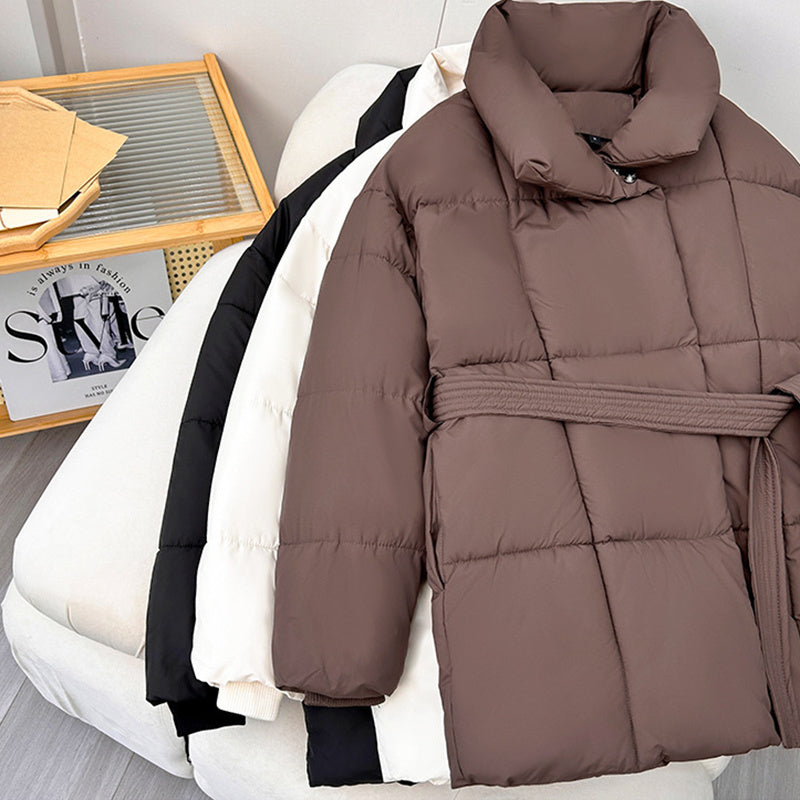 Warm Lapel Plaid Coat With Belt Design Fashion Casual Thick Jacket Fall And Winter Women's Clothing Viralgem Store