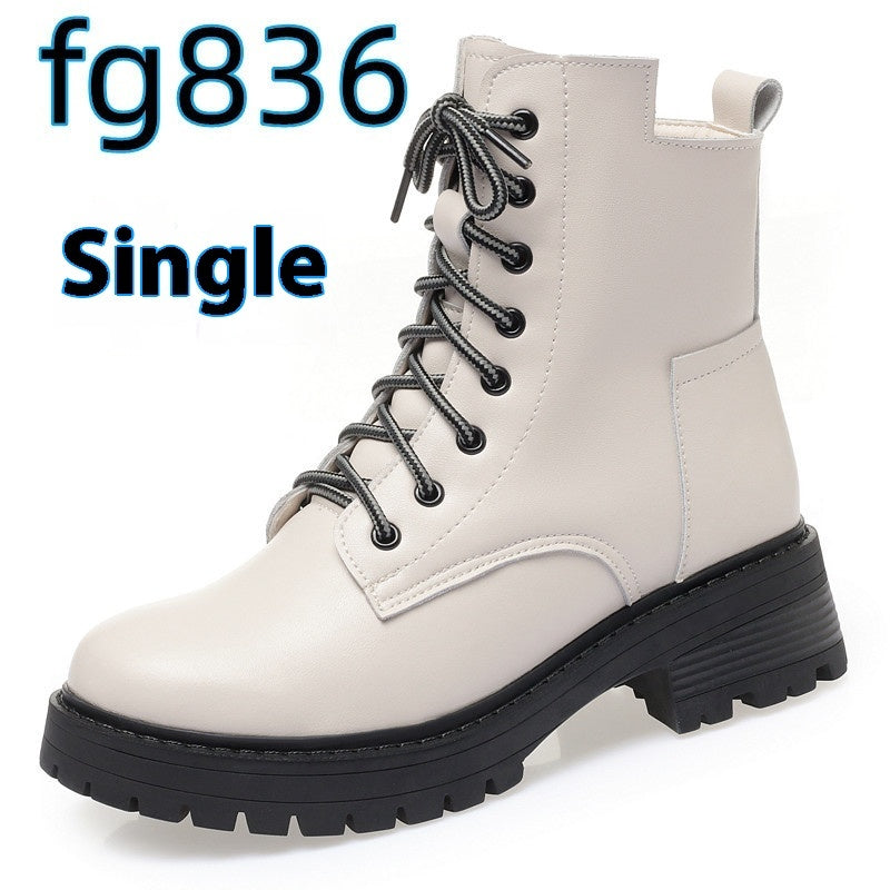 Women's Round Toe Cotton-padded Side Zipper Low Heel Casual Cowhide Shoes Viralgem Store