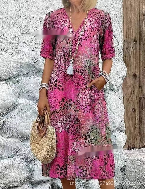 Summer V-neck Casual Holiday Pocket Dress Homewear Viralgem Store