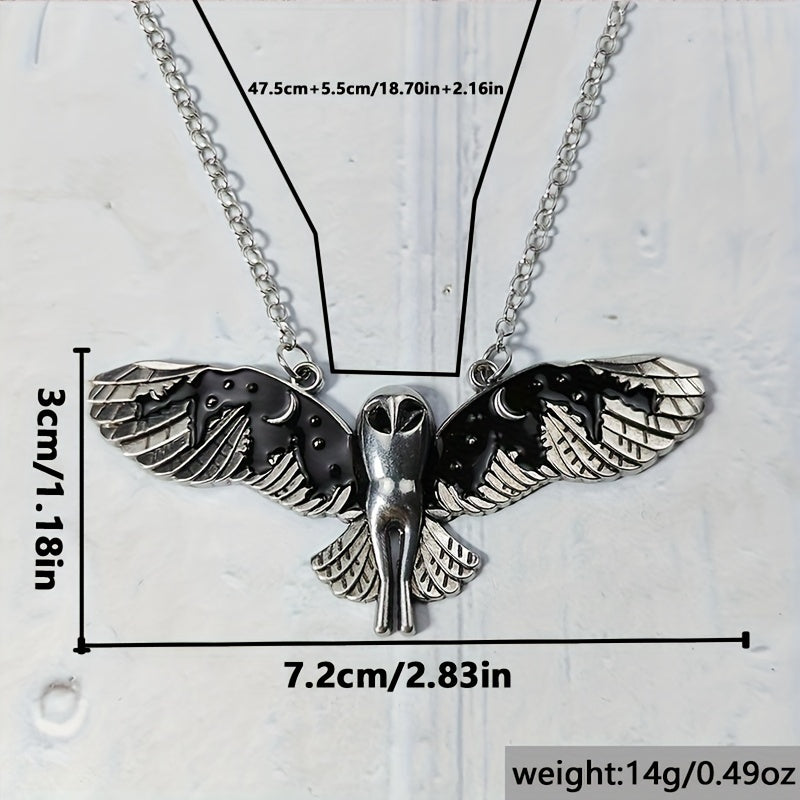 Women's Vintage Animal Totem Necklace - Silvery Owl Pendant with Moon Phase Art, Zinc Alloy Jewelry | Unique Witch Design | Perfect Gift for Ladies Freshlook Styles
