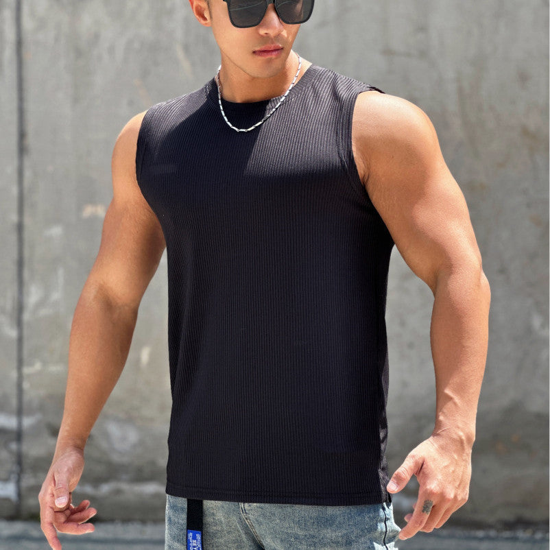 Summer Workout Vest Exercise Sleeveless Round Neck Striped Quick-drying Breathable Basketball Running Training Clothing Men Viralgem Store