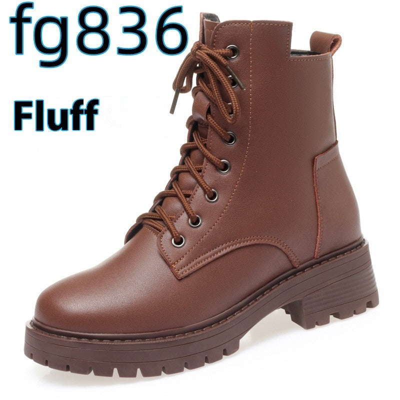 Women's Round Toe Cotton-padded Side Zipper Low Heel Casual Cowhide Shoes Viralgem Store