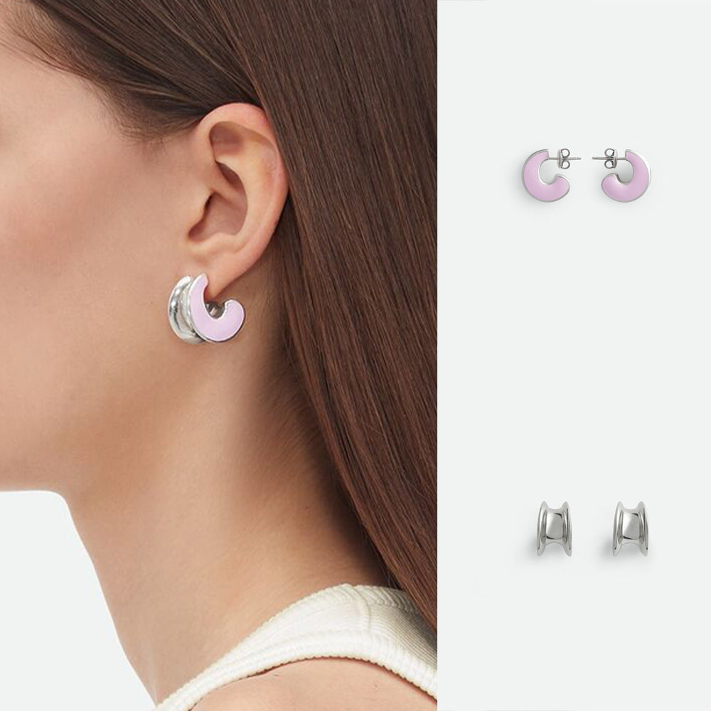 Stainless Steel 18K Gold C- Shaped Ear Studs Dripping Oil