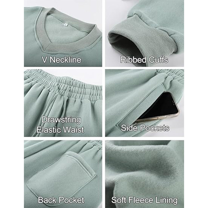 Women's V-neck Long-sleeved Midriff Outfit Sweatshirt Lace-up Sports Trousers Viralgem Store