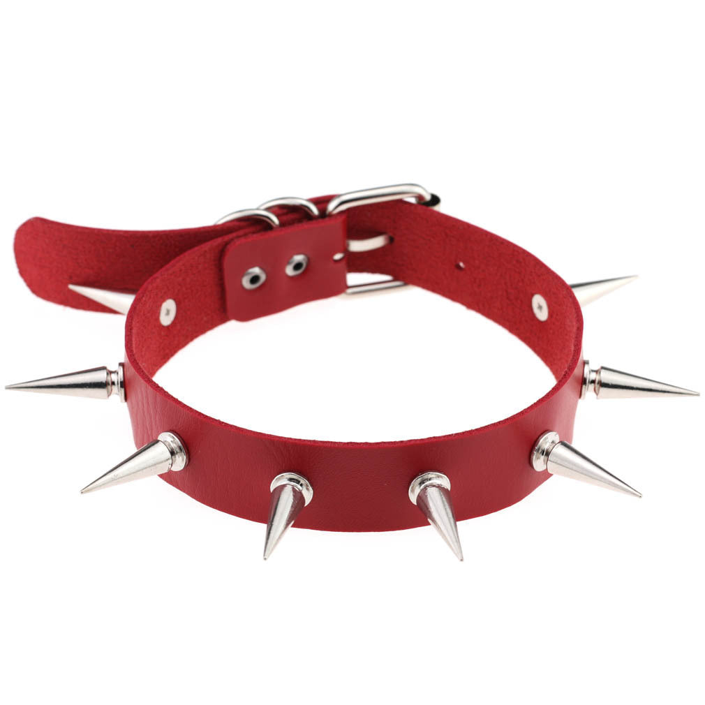 SPIKES CHOKER NECKLACE LEATHER Viralgem Store