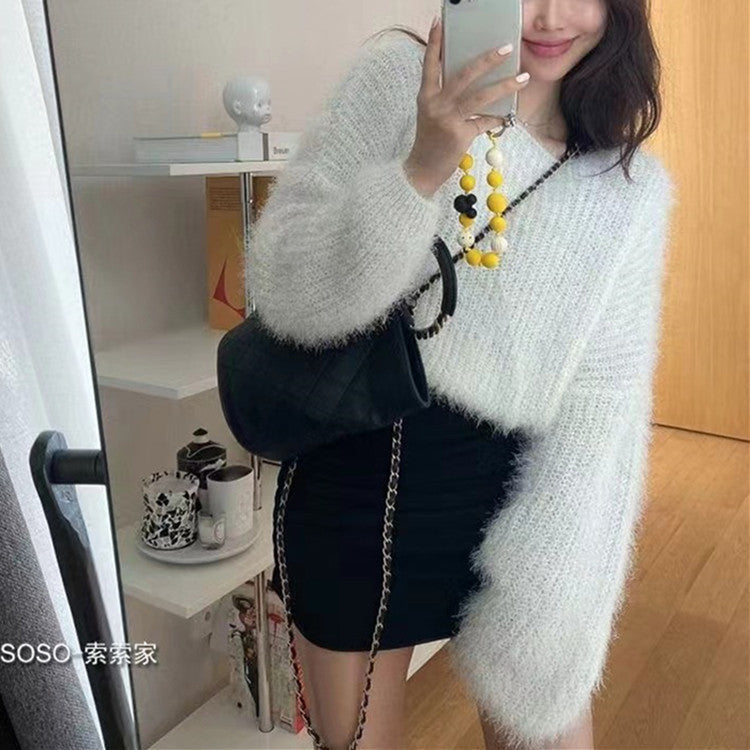 Women's Round Neck Pullover Puff Sleeve Sweater Younger Knitwear Outer Wear Viralgem Store