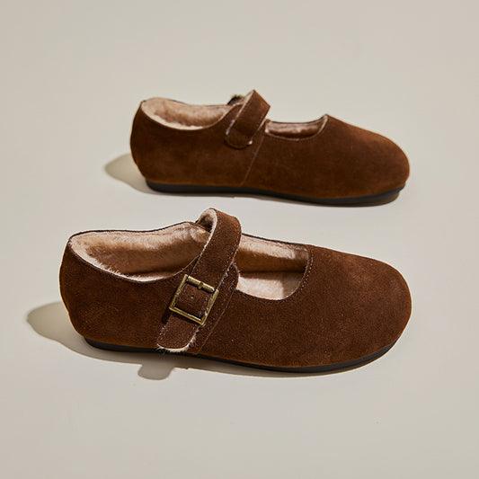 Suede Fleece-lined Casual Flat Shoes With Grandma Shoes