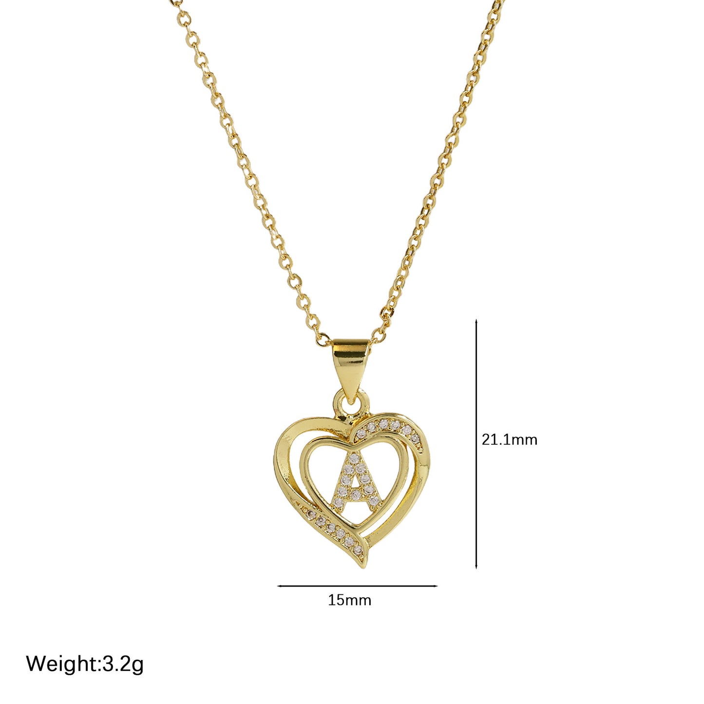 18K Brass Peach Heart 26 English Letters Necklace