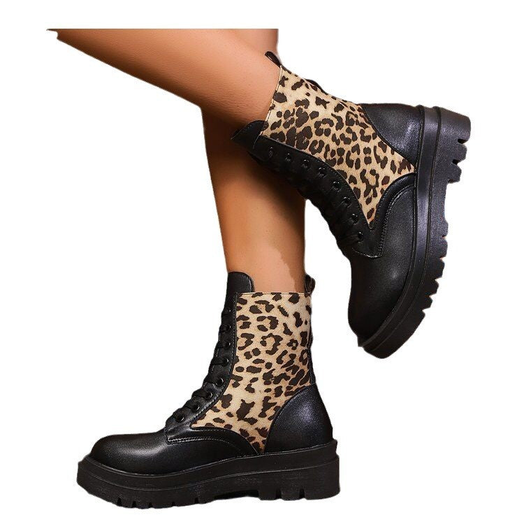Women's Plus Size Leopard Splicing Martin Boots Viralgem Store