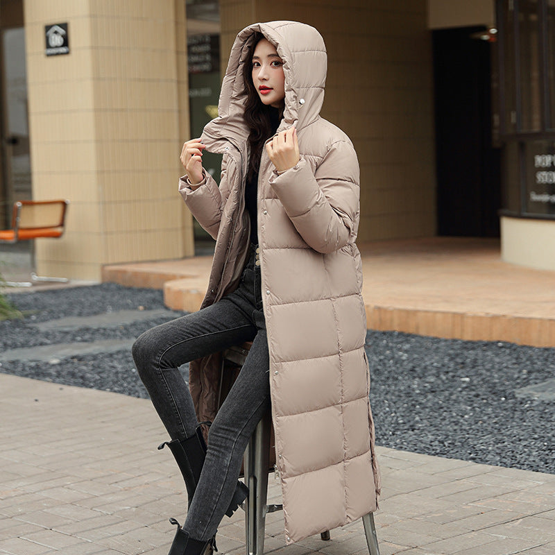 Women's Super Long Down Jacket Winter Puffer Thick Coat Black Red Hooded Zipper Keep Warm Fall Winter Casual Clothes Viralgem Store