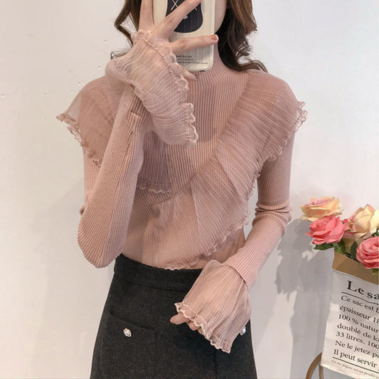 Women's Lace Patchwork Ruffled Sweater