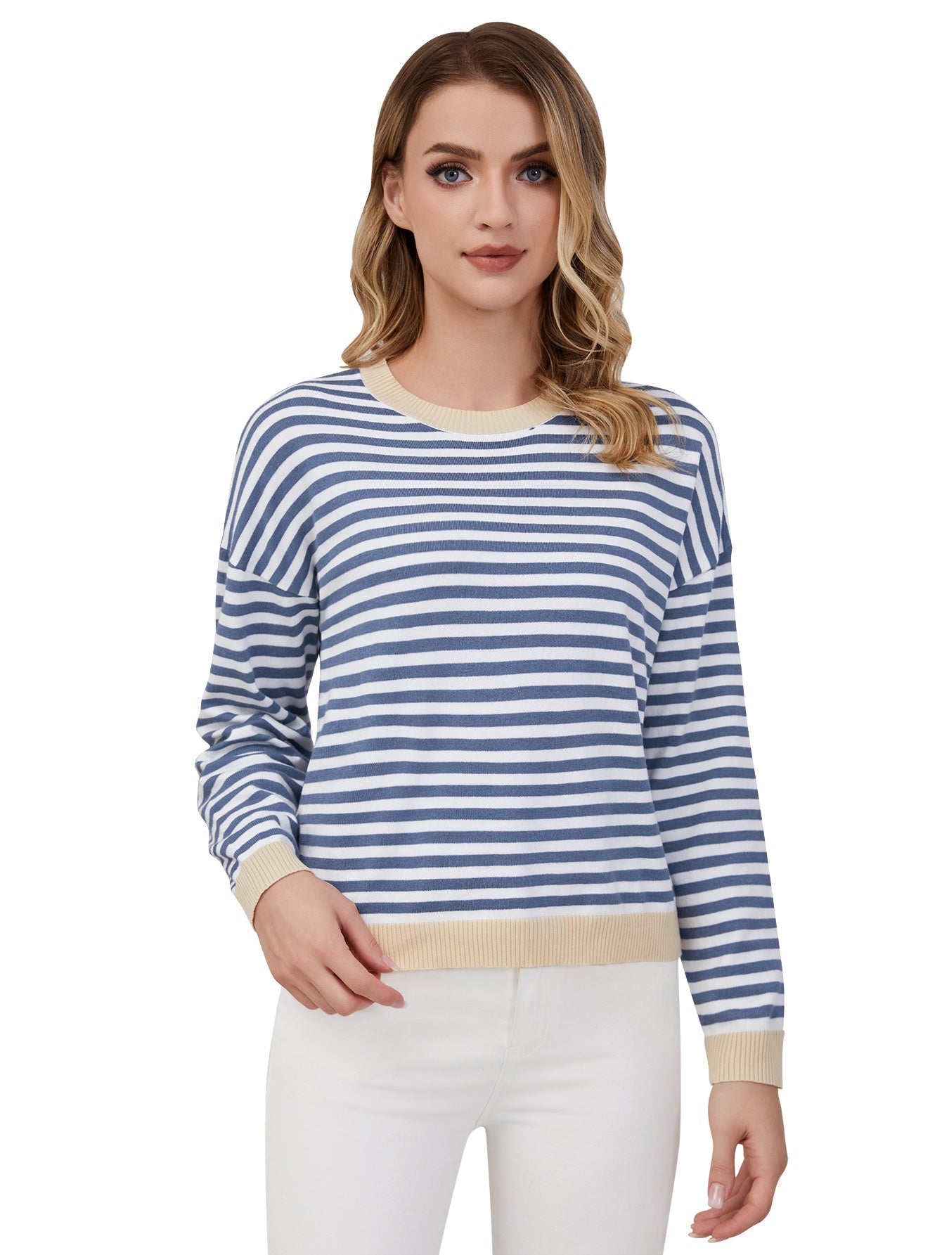 Women's Striped Round Neck Long Sleeved Top Viralgem Store