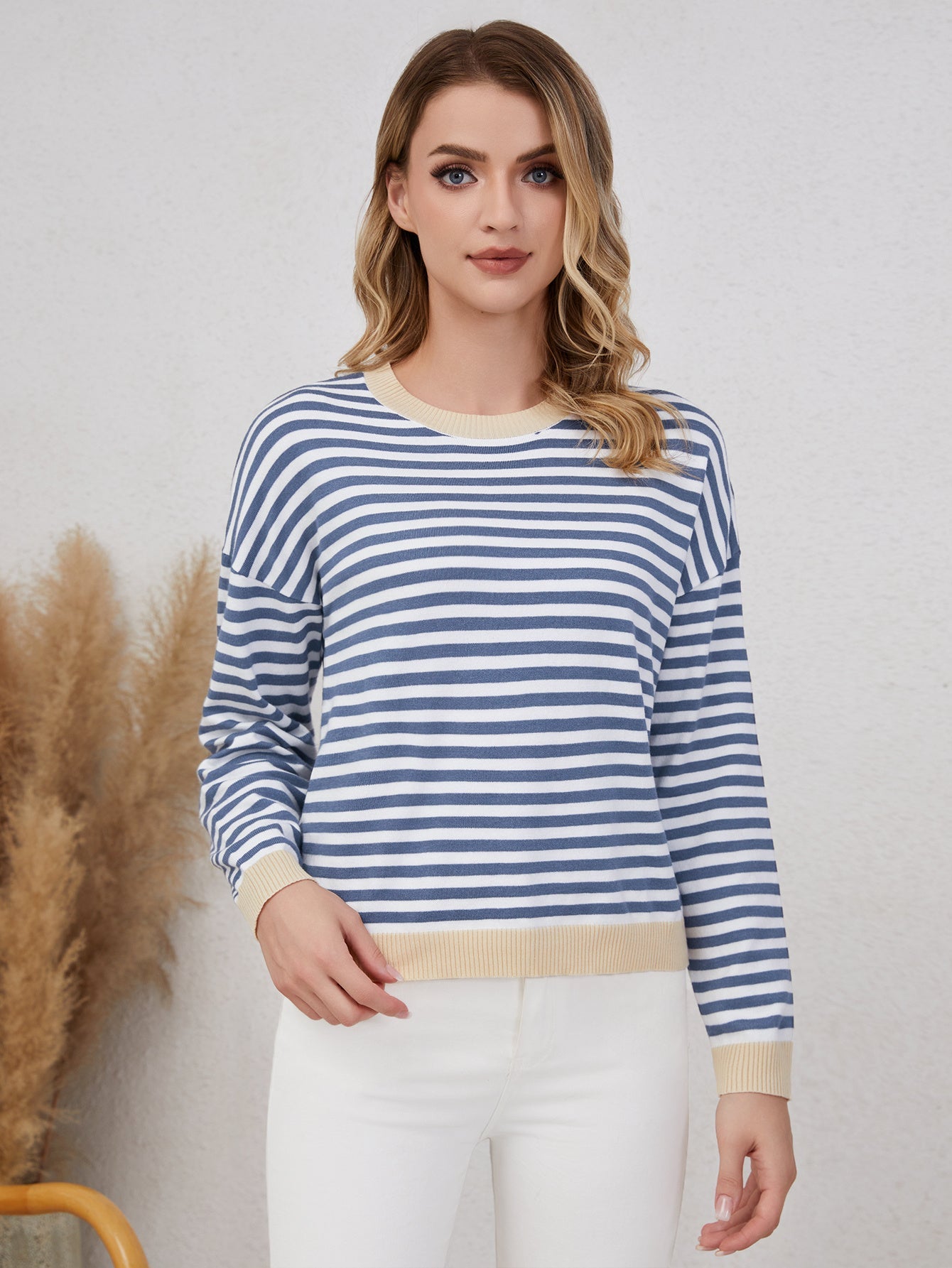 Women's Striped Round Neck Long Sleeved Top Viralgem Store
